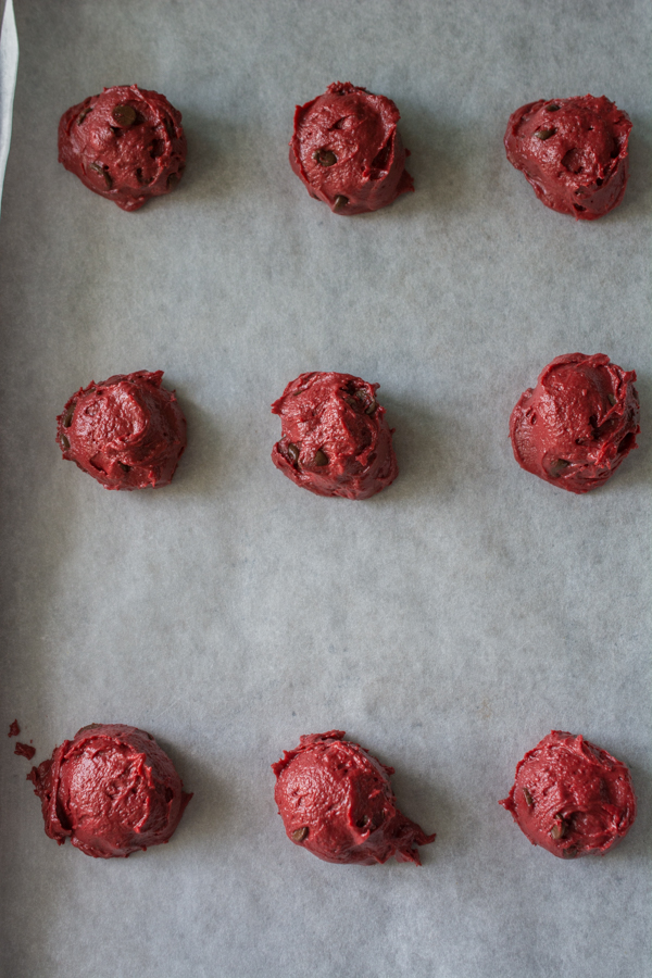 Santa is getting these Red Velvet Cookies with a decadent Cream Cheese Frosting this year instead of our traditional Chocolate Chip Cookies.