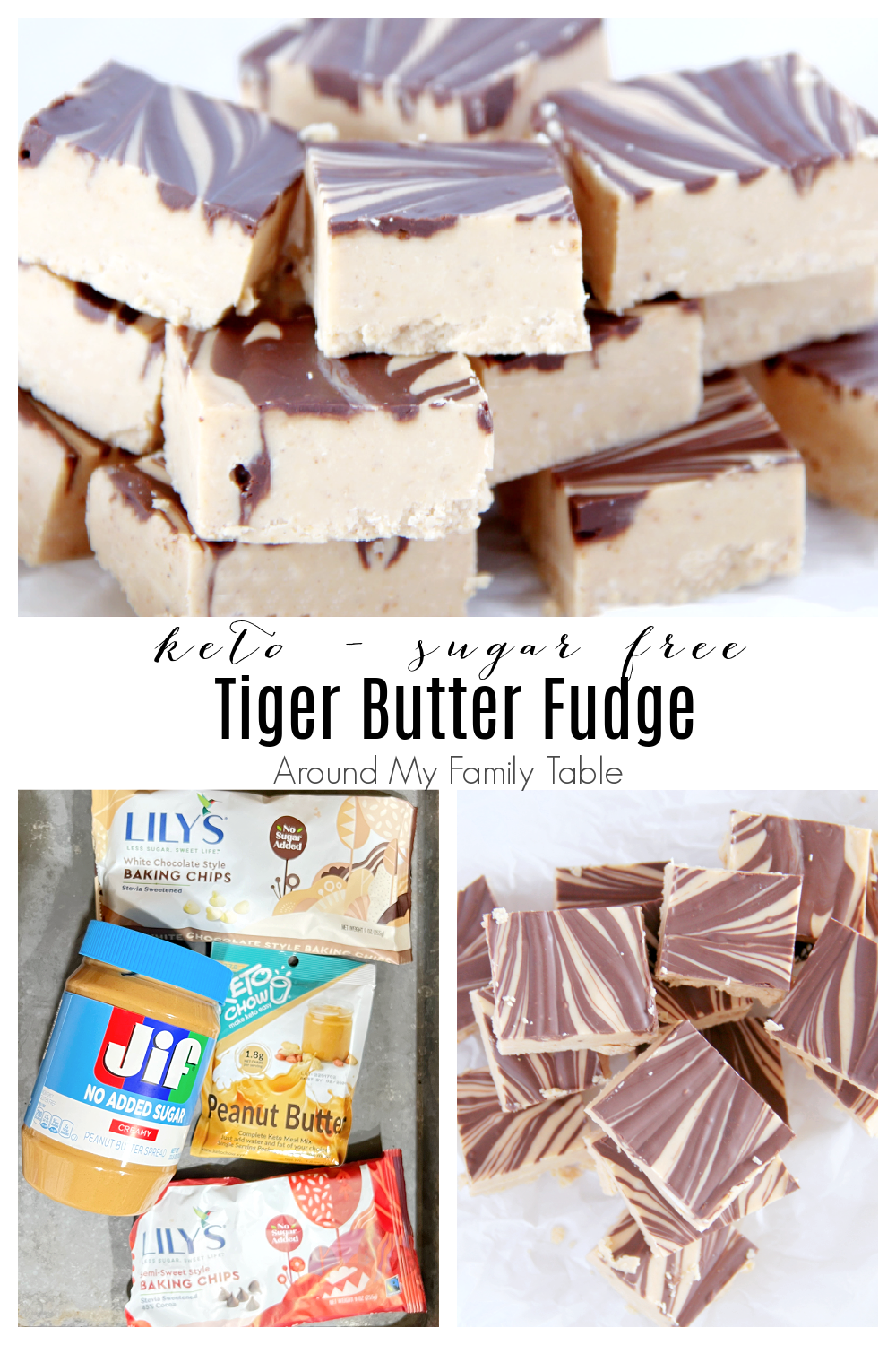 My keto friendly Tiger Butter Fudge is a gourmet, simple fudge recipe, and all you need are 4 ingredients to make it. This addictive keto fudge has the perfect blend of peanut butter and chocolate. And it's sugar free! via @slingmama