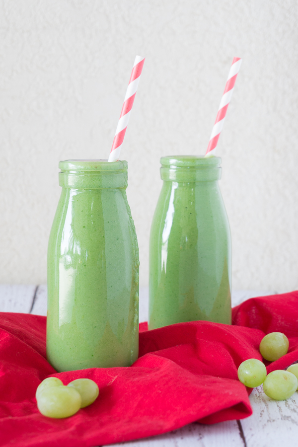 Blend up these Green Monster Smoothies for a cool afternoon snack; they are filled spinach and protein but sweetened with fruit so that even the pickiest eaters will love it.