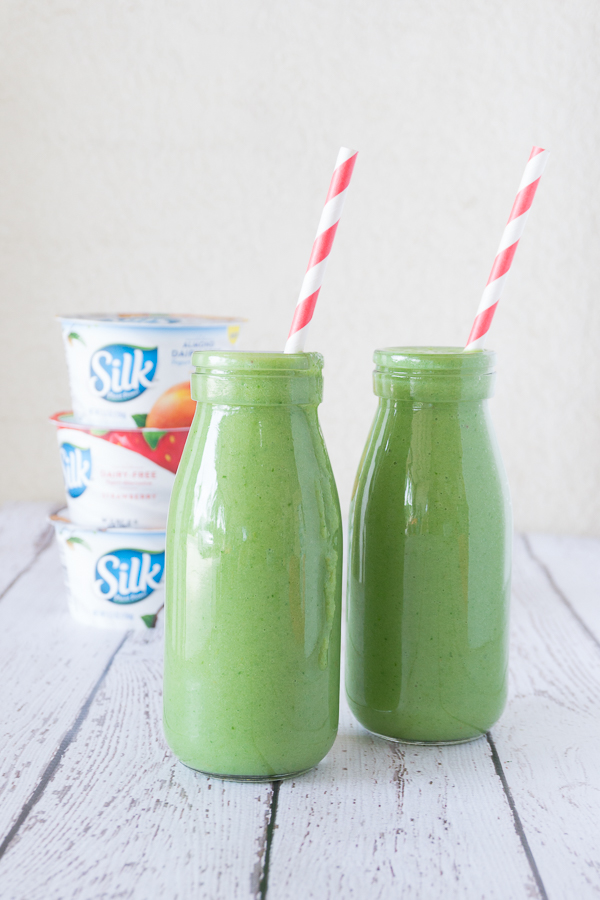 Blend up these Green Monster Smoothies for a cool afternoon snack; they are filled spinach and protein but sweetened with fruit so that even the pickiest eaters will love it.