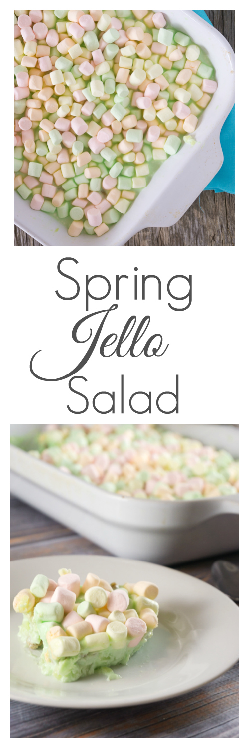 A simple and colorful Spring Jello Salad will be the highlight of your next big family meal. It's perfect for Easter or any spring holiday. via @slingmama