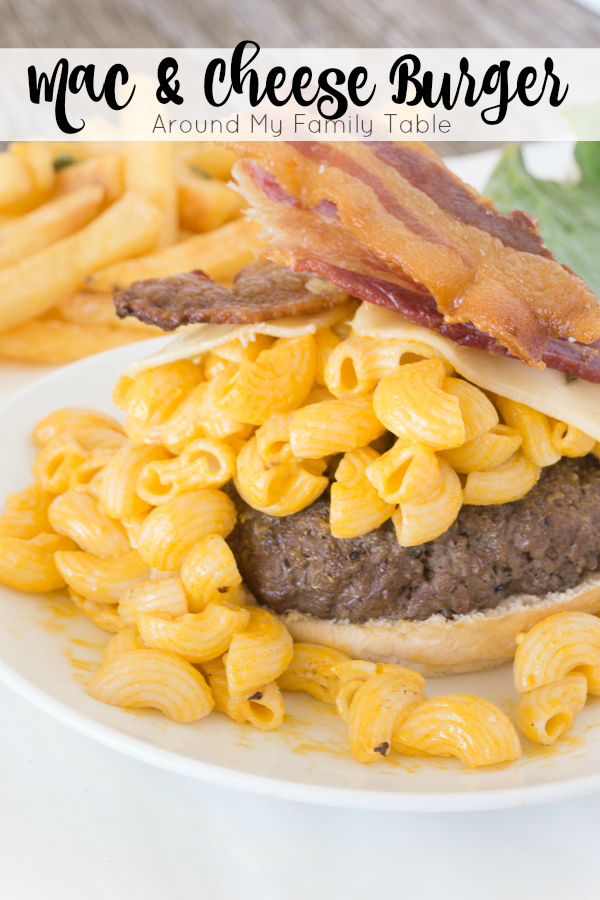 I've kicked up our plain ol' cheeseburger to this colossal Mac & Cheese Burger. A perfectly grilled burger topped with my favorite macaroni and cheese and of course loads of bacon...it's absolute perfection!