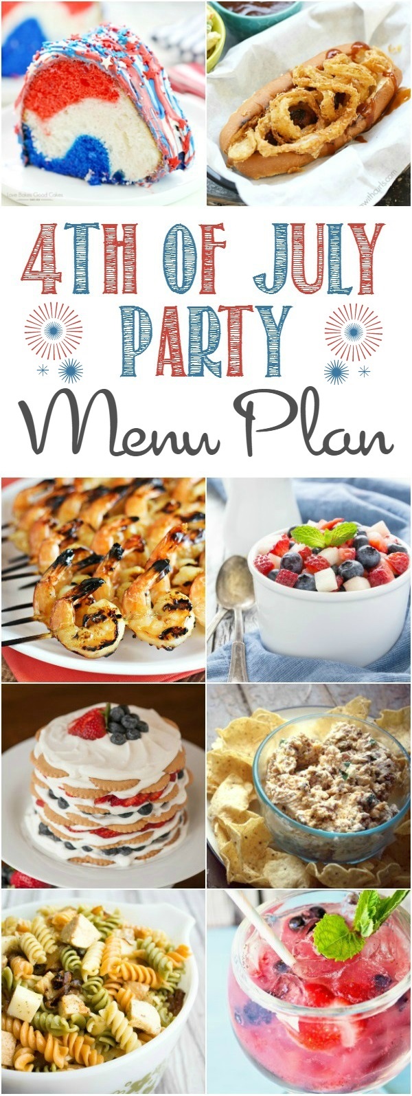 I've got all your 4th of July Party Essentials for the perfect holiday party. Whether you are relaxing at home or planning a picnic at the park to watch fireworks this 4th of July Party Menu is just what you need. #4thofJuly #fourthofjuly #party #menuplan via @slingmama