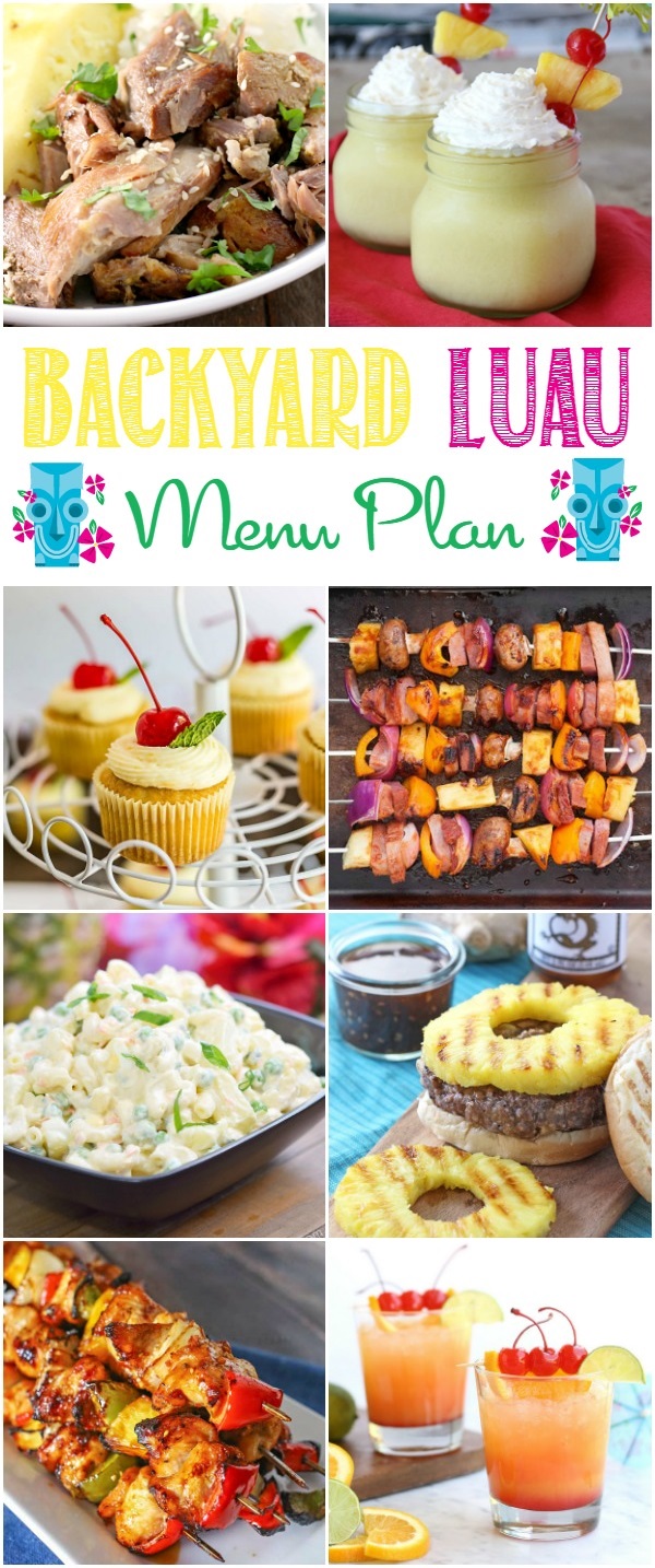 Create a fun and delicious Backyard Luau with the perfect menu plan.  I've gathered a bunch easy recipes for this Backyard Luau Menu Plan that will make your party planning a breeze. via @slingmama