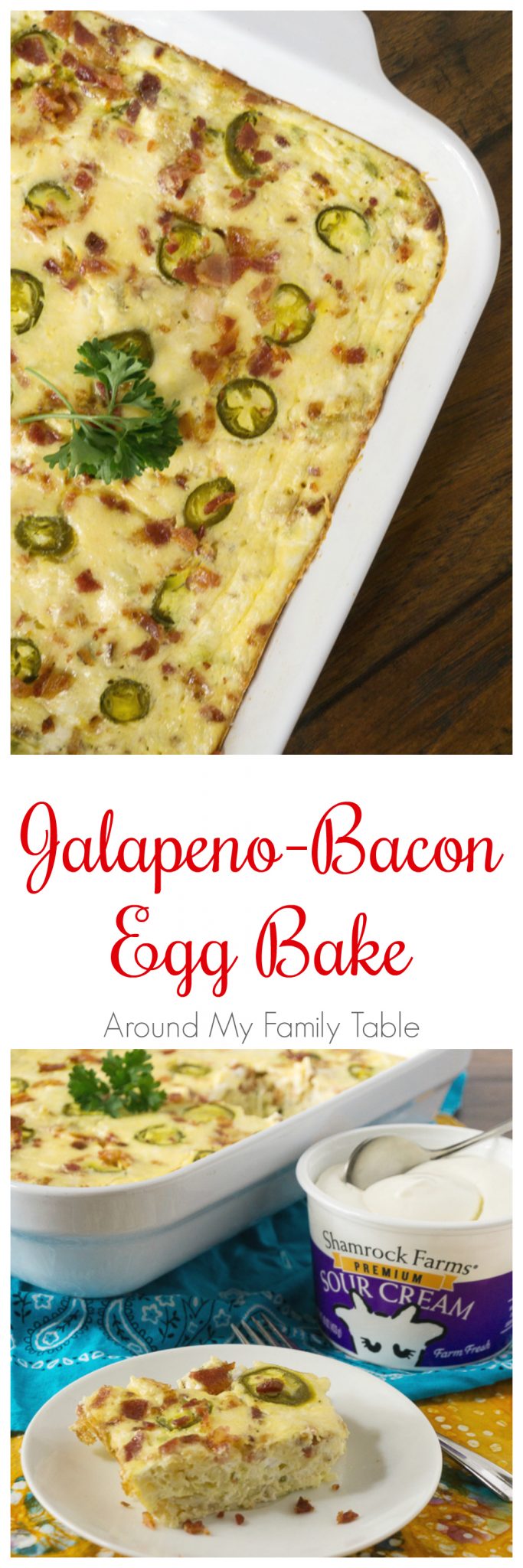 Rise and shine with this delicious Jalapeno Bacon Egg Bake. It's full of bacon, cheesy goodness and great for a late weekend breakfast and absolutely perfect for a potluck!