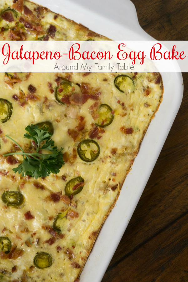 Rise and shine with this delicious Jalapeno Bacon Egg Bake. It's full of bacon, cheesy goodness and great for a late weekend breakfast and absolutely perfect for a potluck!