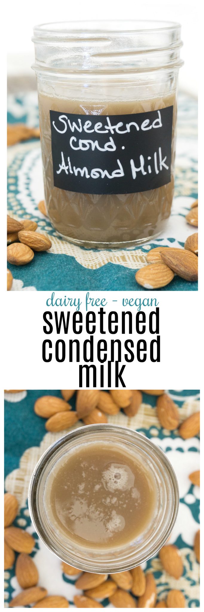 The perfect dairy free substitute for sweetened condensed milk is this homemade Sweetened Condensed Almond Milk. 