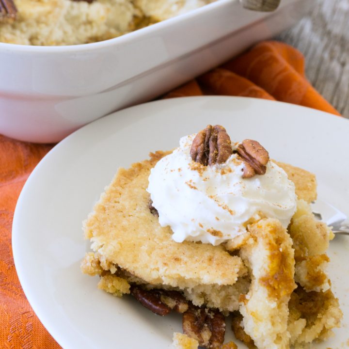 plated slice of pumpkin dump cake