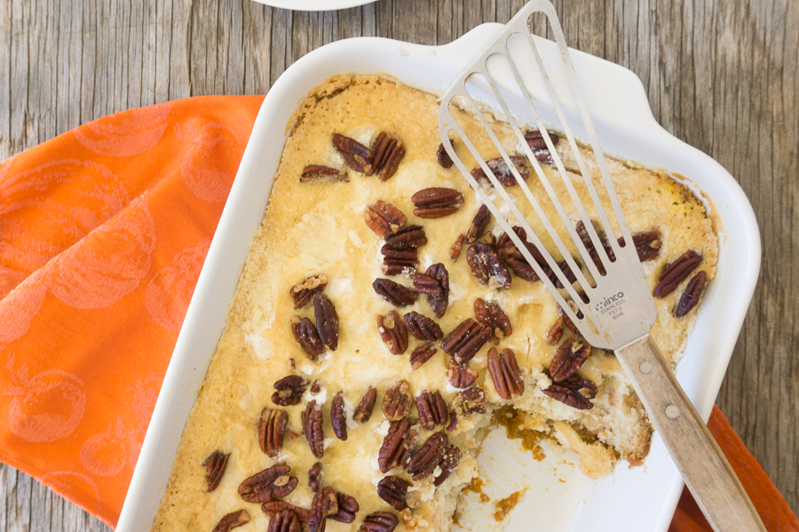 There is so much pumpkin flavor in this easy Pumpkin Dump Cake recipe that uses your favorite boxed cake mix.