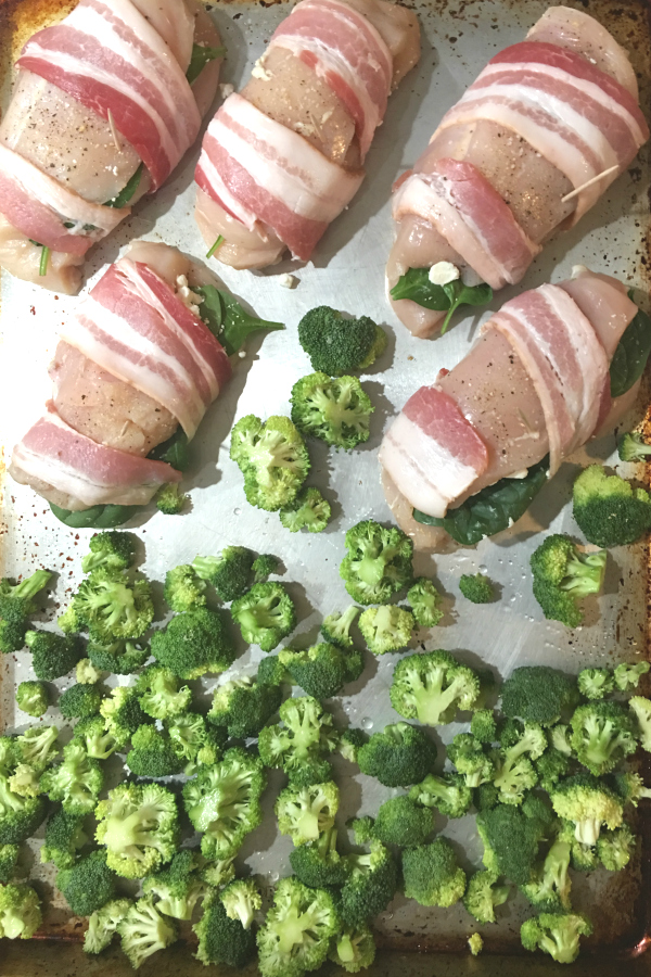 Sheet Pan meals are all the rage these days and I guarantee you'll love this easy Goat Cheese Stuffed Bacon Wrapped Chicken sheet pan meal.