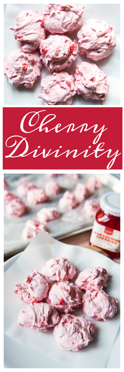 Cherry Divinity is a fun, delicious vintage candy recipe that is perfect for enjoying and gifting during the holidays!  