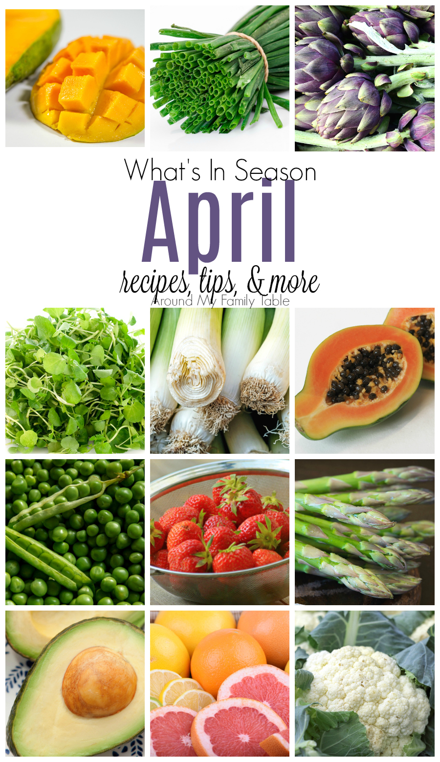 This April -- What’s In Season Guide is full of tips and recipes to inspire you to shop and eat seasonally. April Seasonal Produce is full of greens and lots of fruits.