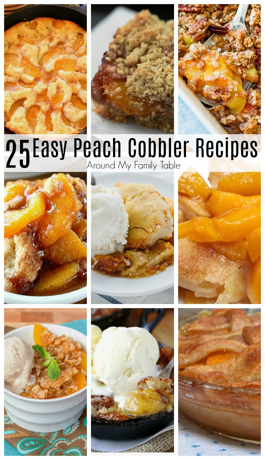 Peach cobbler is one of my favorite desserts of all time. It reminds me of happy family reunions. It reminds me of the simple, carefree summers of my childhood.  I can't wait to  try all these Easy Peach Cobbler recipes this summer!