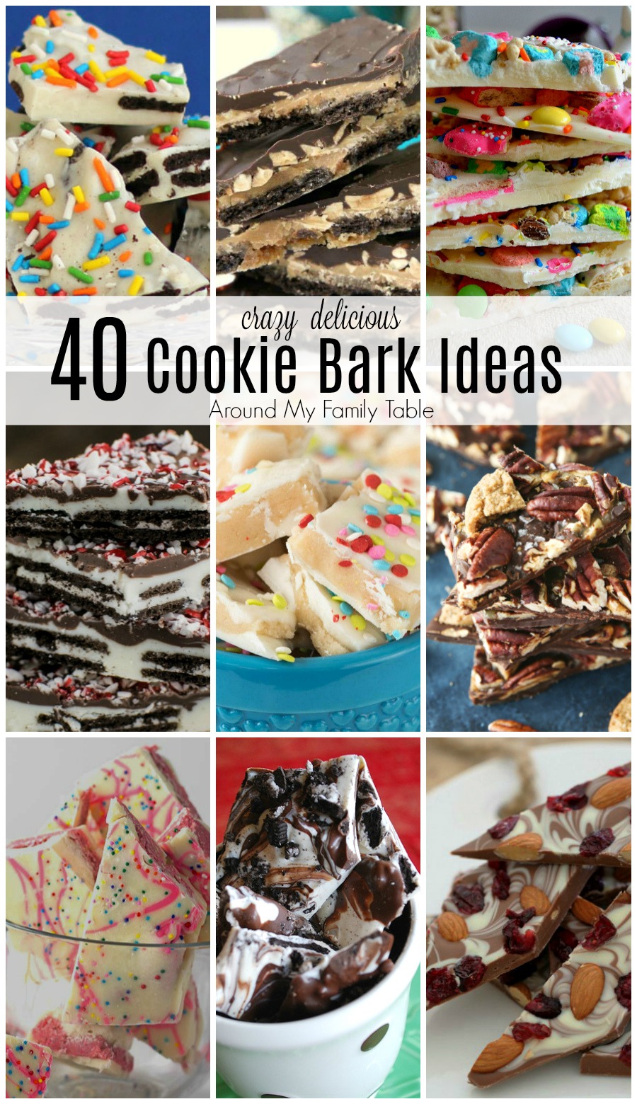 40 Crazy Delicious Cookie Bark Ideas to make on a rainy day, as thank you gifts, holiday gifts, or party favors! The possibilities are endless. #cookiebark #recipes #candybark