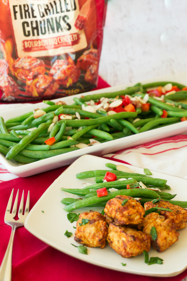 This flavorful side dish, Green Beans with Brown Butter & Almonds, is ready in about 15 minutes.  Dinner doesn't have to take a long time to make and with the help of Cooked Perfect Fire Grilled Chicken, your family will be eating faster than it takes to order take out.