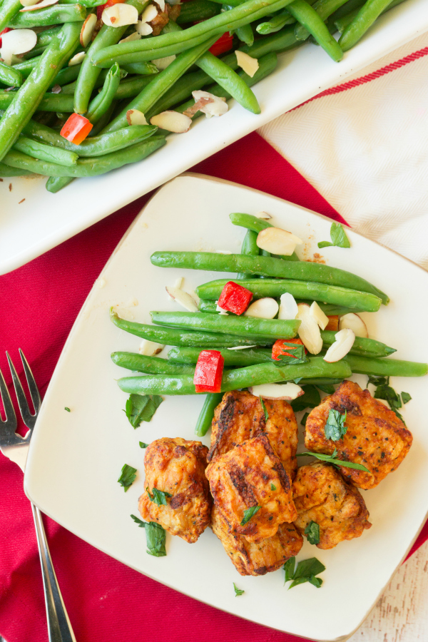 This flavorful side dish, Green Beans with Brown Butter & Almonds, is ready in about 15 minutes.  Dinner doesn't have to take a long time to make and with the help of Cooked Perfect Fire Grilled Chicken, your family will be eating faster than it takes to order take out.