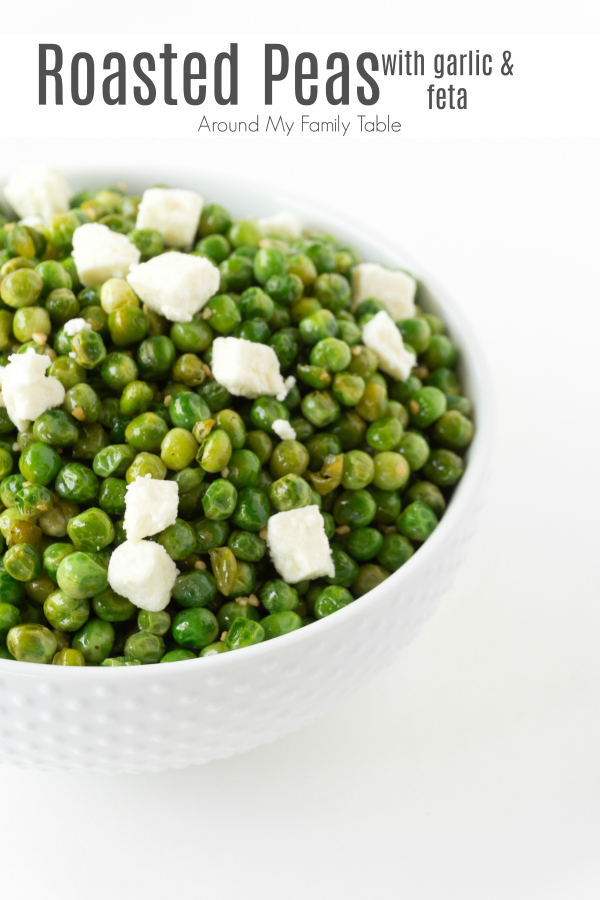 If you haven't tried pan roasted peas you are missing out.  My Roasted Peas with Garlic & Feta is a quick, easy, and delicious side dish.  The sweet flavor of the peas goes nicely with the tangy feta and roasting them just takes the peas to a whole other level.