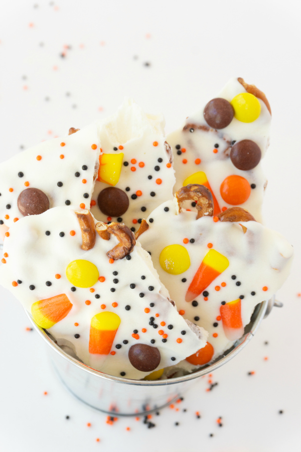 My Halloween Bark is on the top of my list for craveable goodies. It comes together quickly and is festive enough to share and package into gifts.