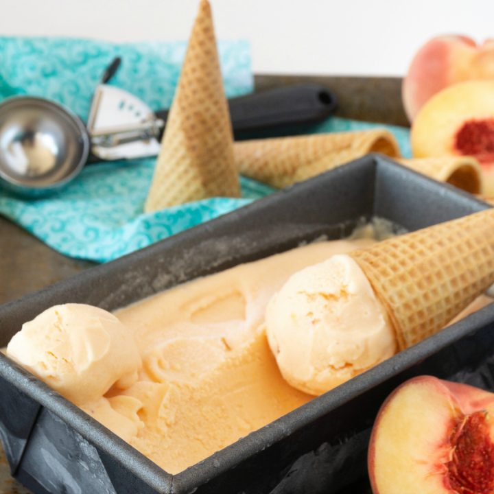 Peach Ice cream with cones and a teal napkin