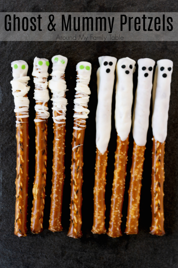 Ghost & Mummy Halloween Pretzels are salty, sweet, and make a creepy-cute surprise for friends and trick-or-treaters alike.