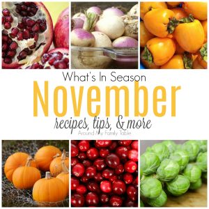 Bring on turkey & pie! This November Seasonal Produce guide has recipes, tips, and more for everything in season this month. #seasonalproduce #eatseasonally