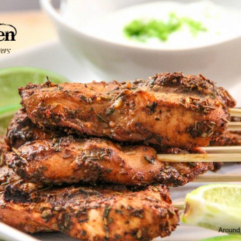 Firecracker Chicken Skewers with Cooling Lime Cream Sauce