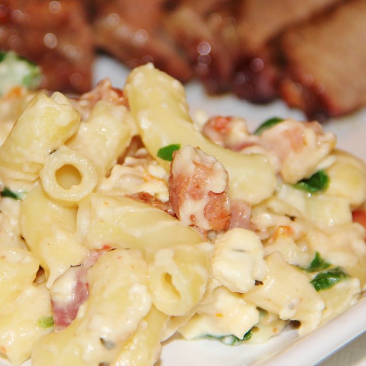 Macaroni and Feta with Pancetta, Spinach, & Sun Dried Tomatoes