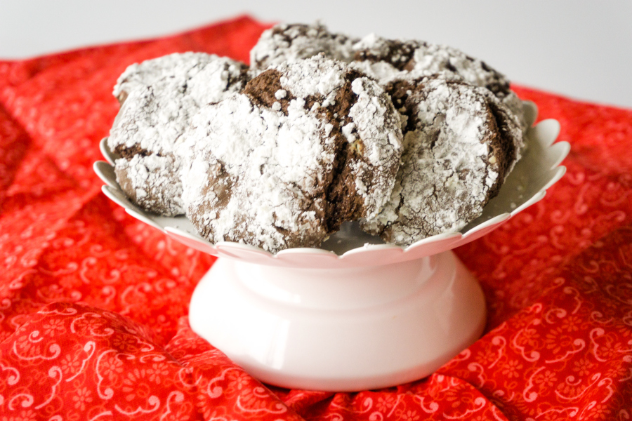 You're sure to love these Peppermint Bark Chocolate Crinkle Cookies. They are made with box of cake mix and some peppermint bark candies.