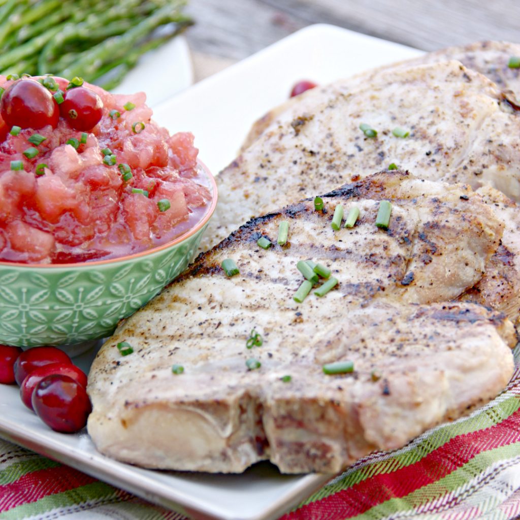 Grilled Pork Chops with Cranberry Applesauce - Around My Family Table