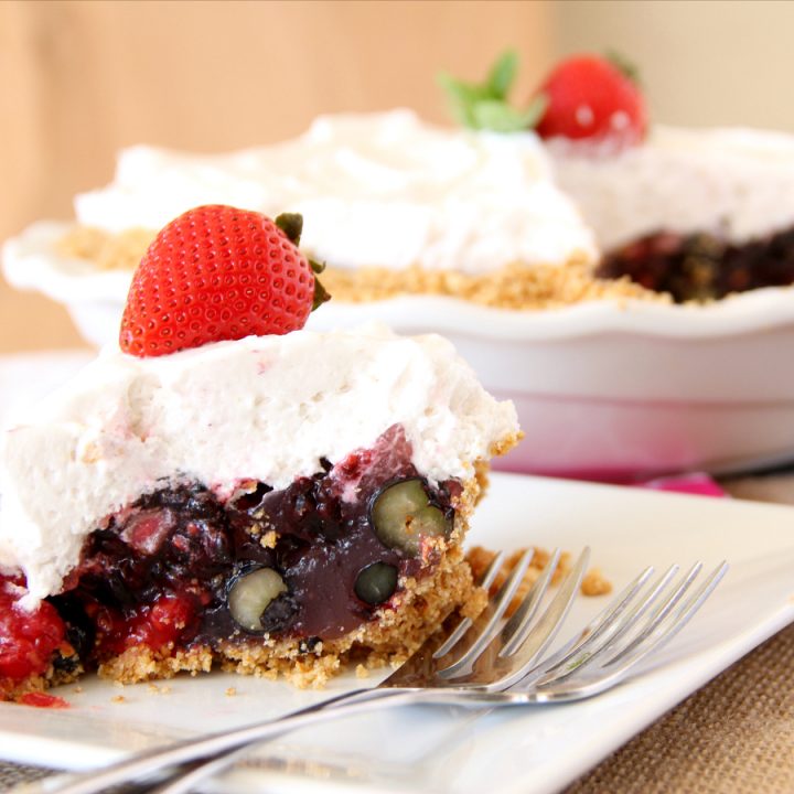 No Bake Triple Berry Pie with Pretzel Crust