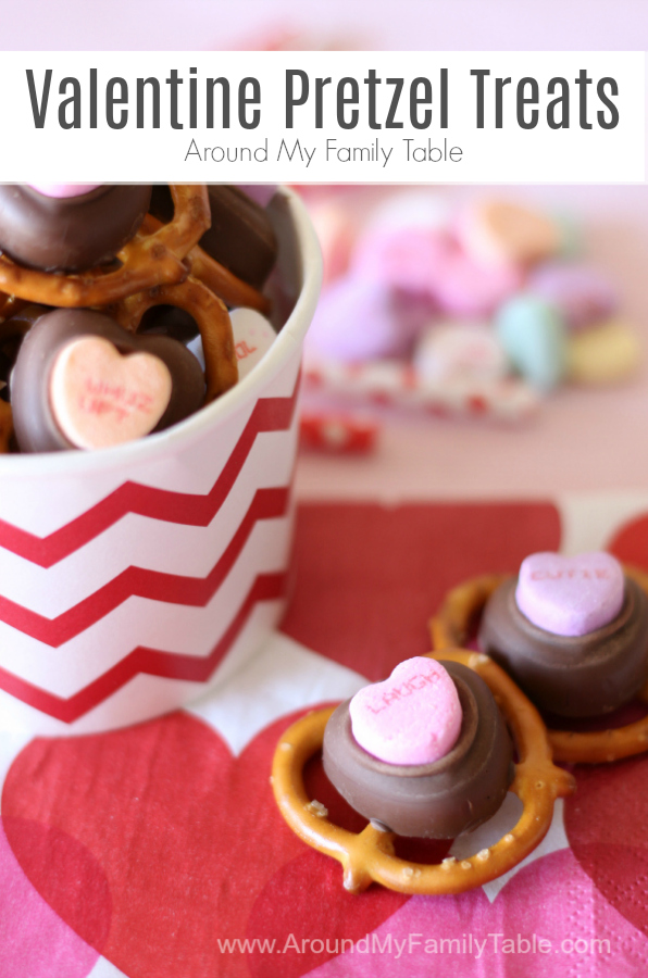 I love how easy these Valentine Pretzel Treats are to throw together.  Perfect for last minute gifts, parties, or just because you need to satisfy your sweet & salty craving! I just love how simple these pretzel valentines are!