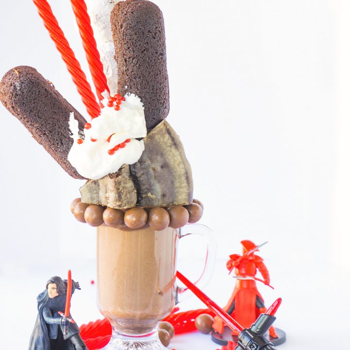 Take a sip of the dark side with my Star Wars Dark Side Freakshake....a chocolate malt milkshake topped with lots of chocolate sweets. #starwars #freakshake #milkshake #disney