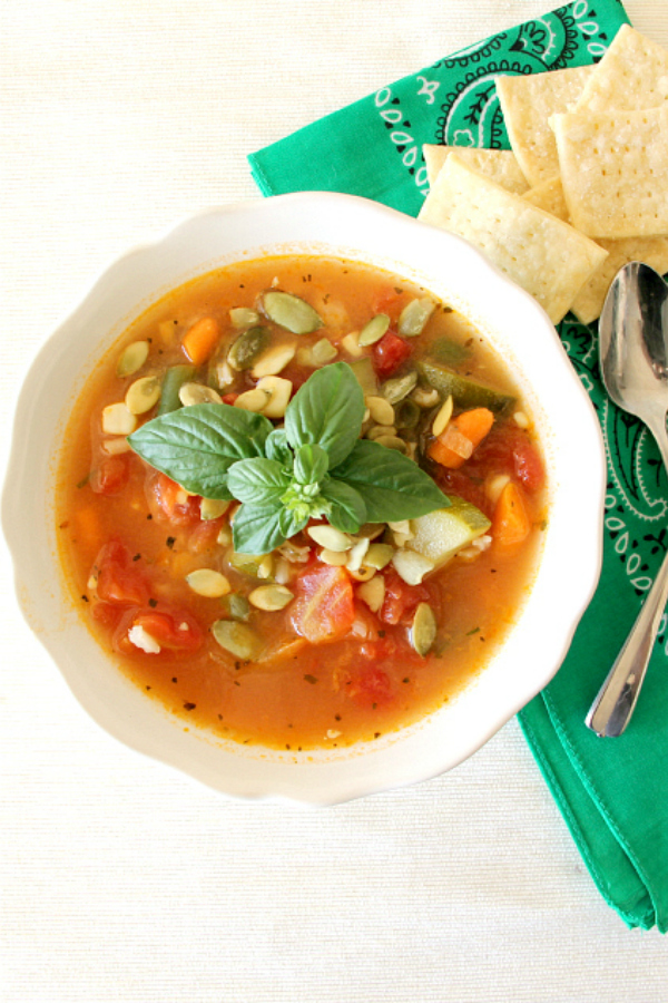 Bowl of soup with crackers