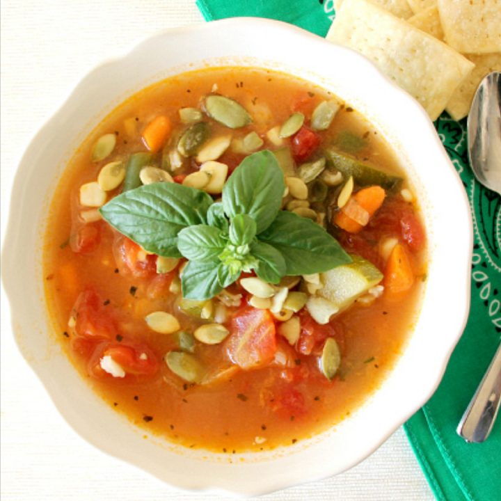 A big bowl of Summer Vegetable Soup is the perfect way to use all those summer vegetables that are overflowing in your garden and at the farmer’s market.