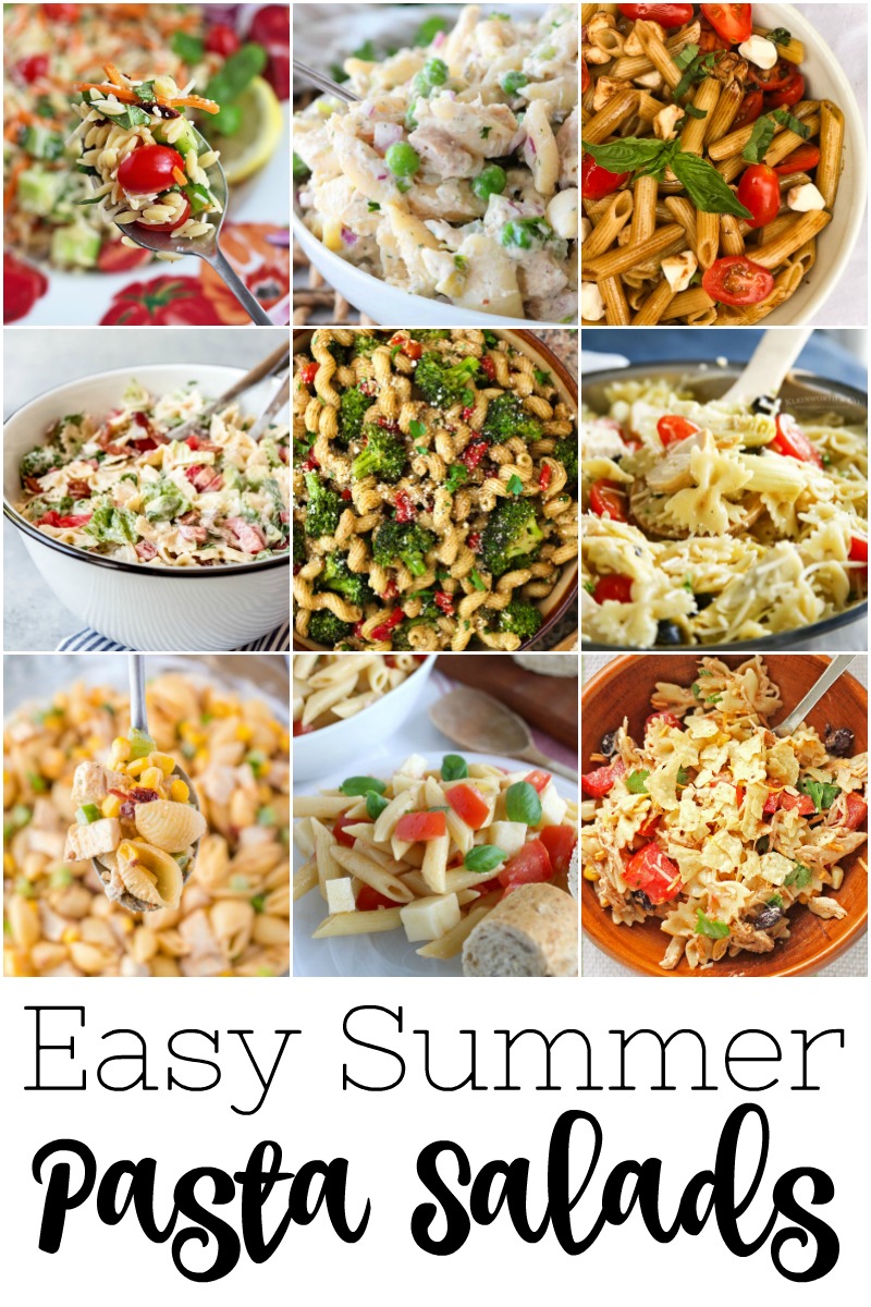 collage of different pasta salad dishes