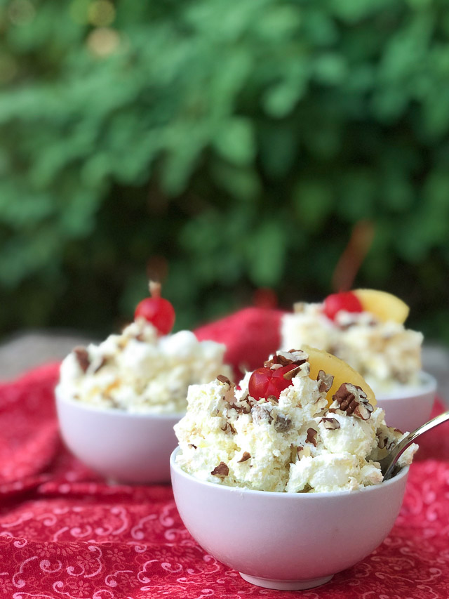 pineapple fluff in a white bowl