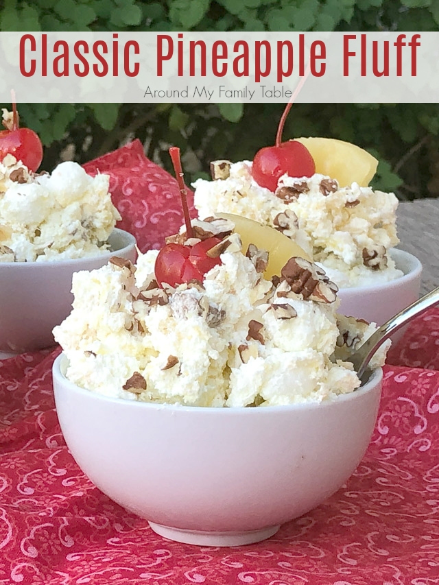 Cool and creamy, my Classic Pineapple Fluff has been a summer family favorite since I was a little girl.  It's the perfect dessert for summer, a BBQ, or just because you love pineapple! #recipeoftheday #pineapple #nobake via @slingmama