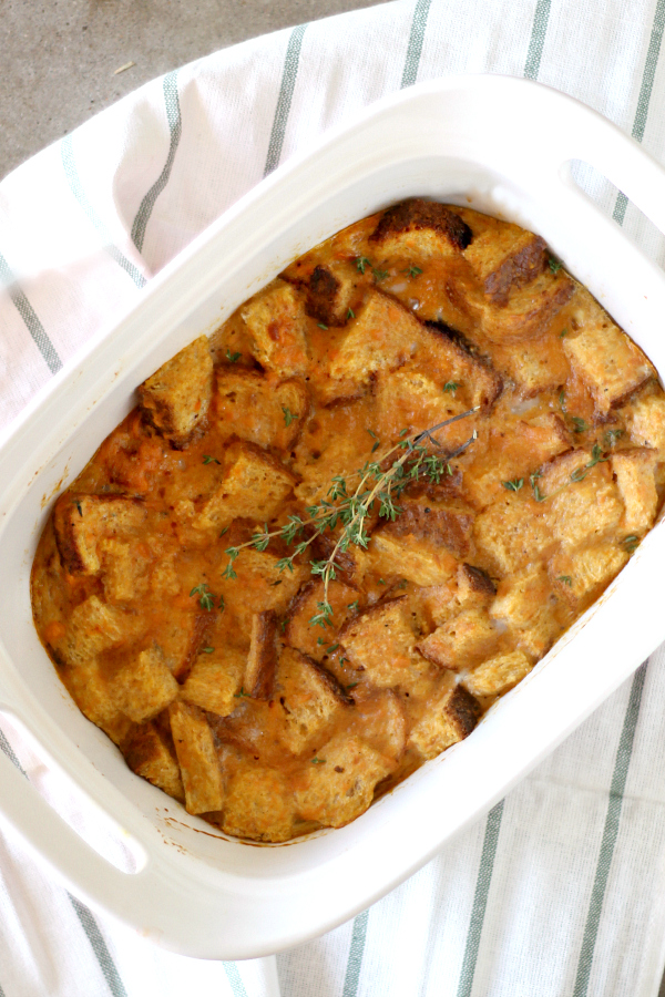 sweet potato breakfast casserole in a white dish