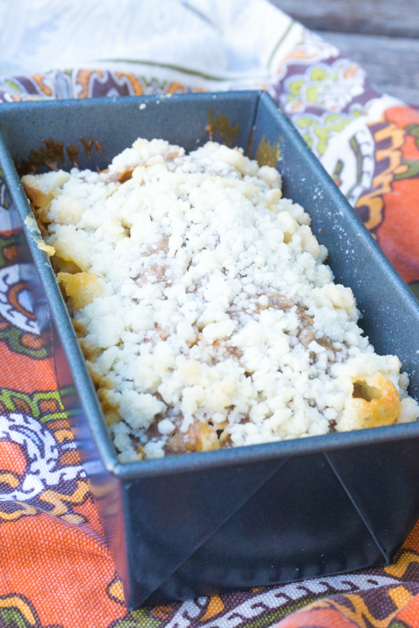 Pumpkin Bread with Streusel Topping in pan