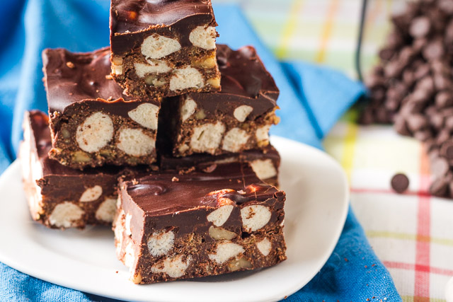 rocky road bars on white plate