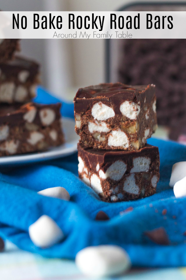 rocky road bars on blue napkin