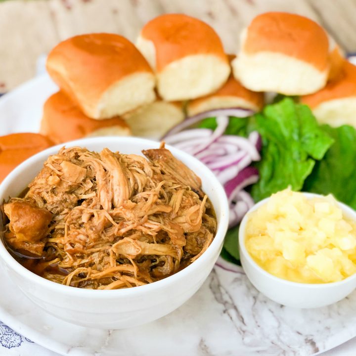 teriyaki chicken sliders on a white tray