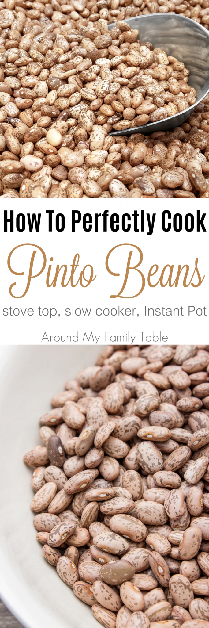 Everything you’ve wanted to know about Pinto Beans. This How to Cook Pinto Beans guide features instructions on using a slow cooker, Instant Pot, and stovetop for cooking pinto beans, plus there are a few delicious recipes to try as well. #pintobeans #driedbeans #howtocook #slowcooker #pressurecooker #instantpot #crockpot #beans via @slingmama
