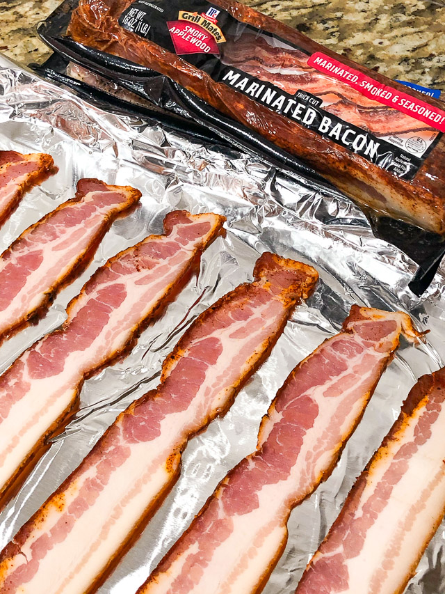 bacon on a foil lined cookie sheet