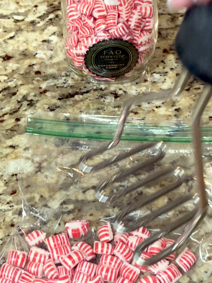 peppermint candies in a bag to crush