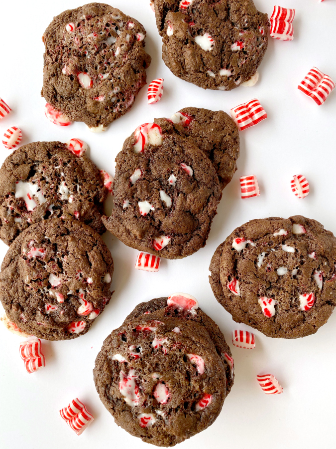 Double Chocolate Peppermint Cookies on white