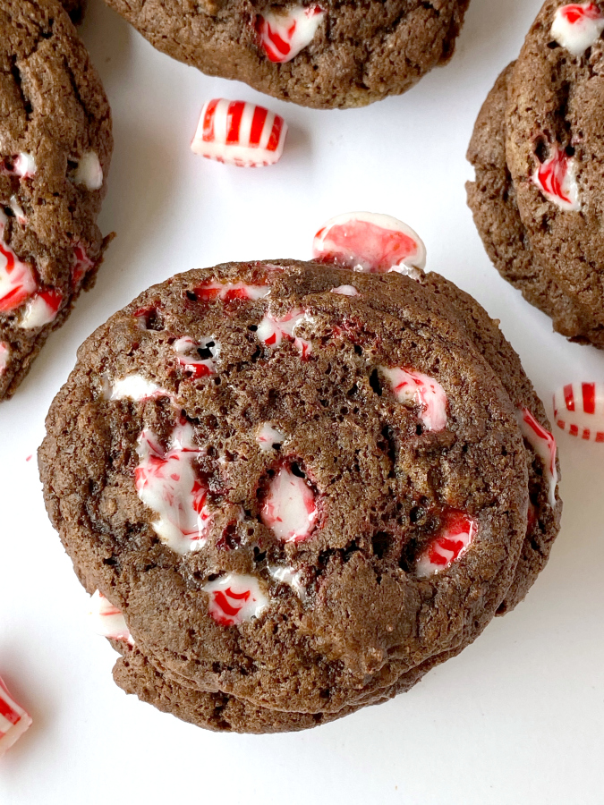 Double Chocolate Peppermint Cookies on white