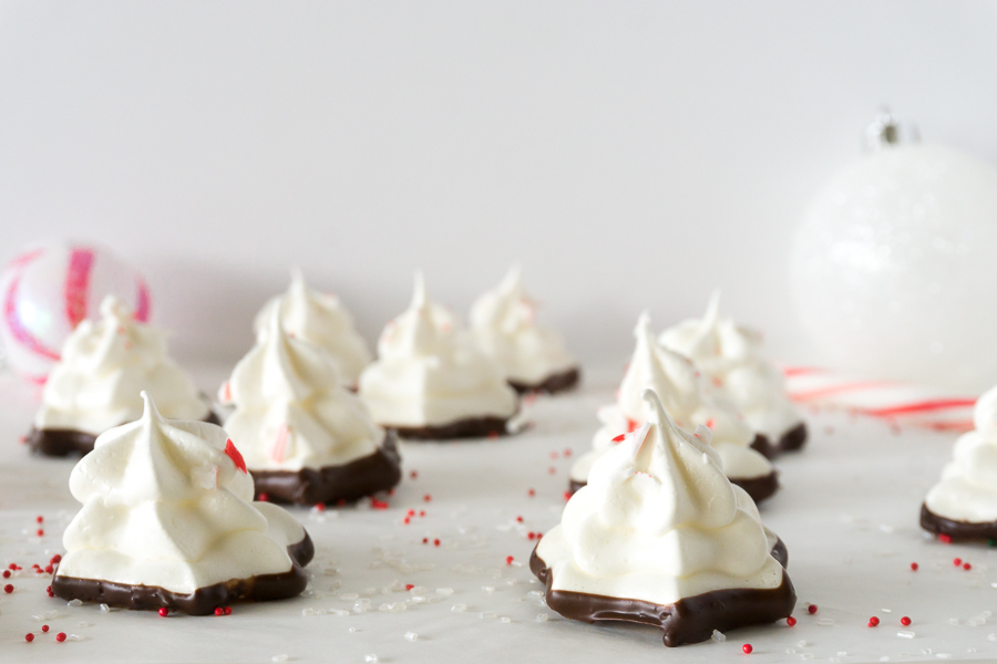 festive Christmas cookies with meringue and peppermint chocolate