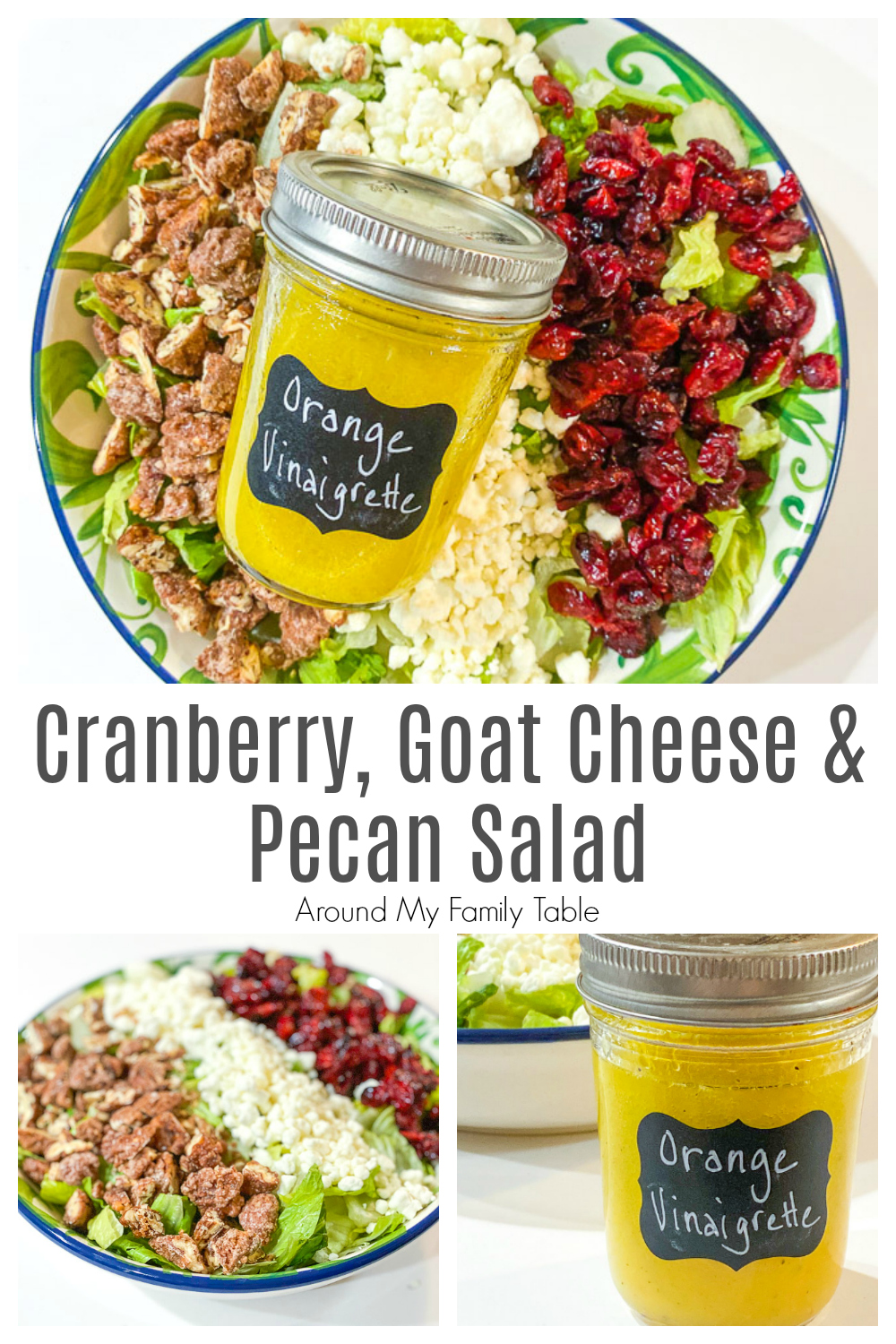 Serve this easy Cranberry, Goat Cheese, & Pecan Salad with Orange Vinaigrette with supper tonight. There are so many delicious add ins to this salad that everyone loves it! via @slingmama
