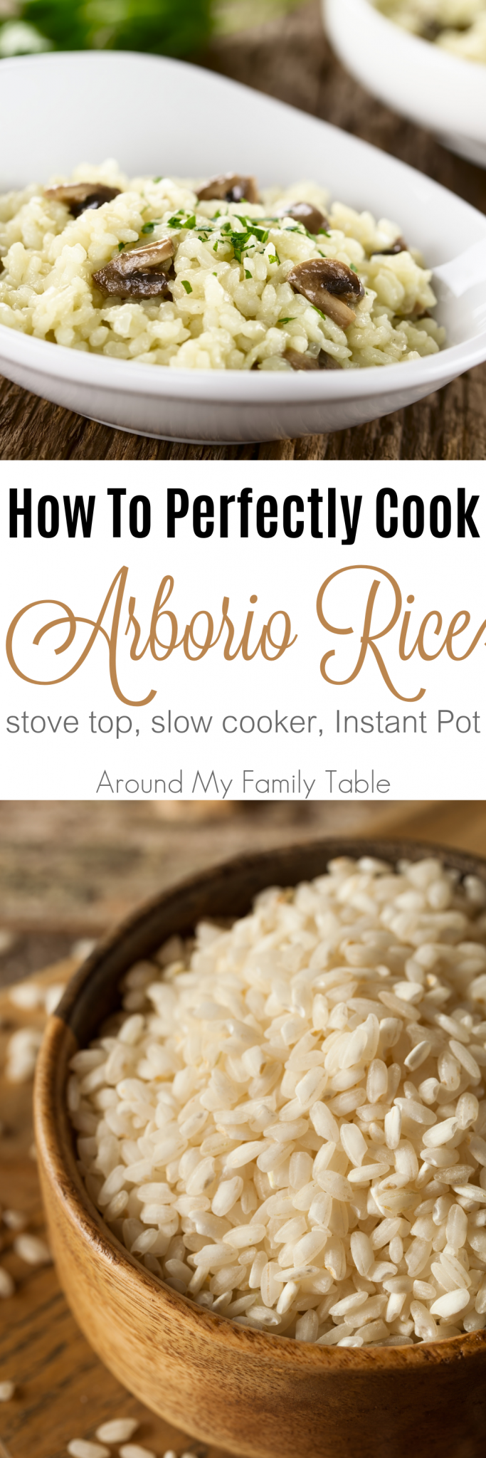 collage of dried and cooked arborio rice